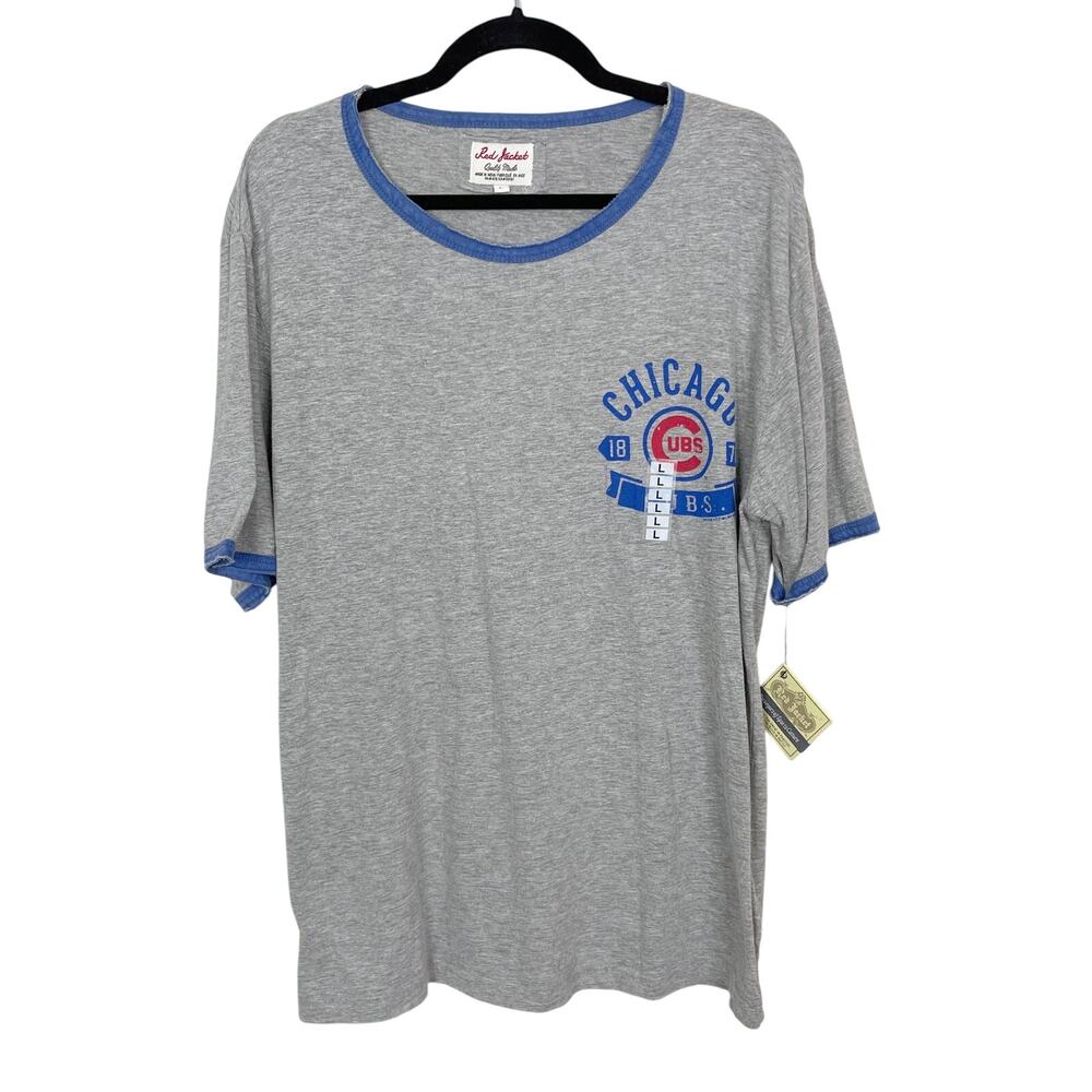 New Red Jacket Chicago Cubs Baseball Crew Neck Tee Shirt Mens Large L Gray